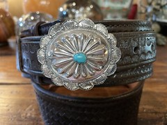 Navajo James Reid style Sterling Silver Turquoise Belt Buckle 36-38-2”-1”🐂✅