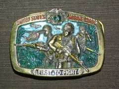 VINTAGE 3 1/4&Prime; ACROSS 1982 UNITED STATES MARINE CORPS FIRST TO FIGHT BELT BUCKLE