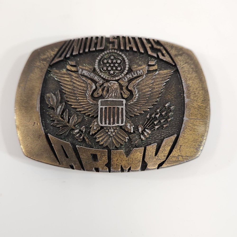 US Army Brass Belt Buckle Indiana Metal Craft 1980 XR95 United States Military