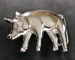 PIG FARMER HOG FARM ANIMAL CHROME PLATED SHAPED SOLID BRASS BELT BUCKLE BARON