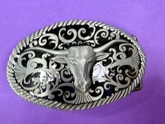 Longhorn Head Steer Cow Bull Two Tone Western Rodeo Style Belt Buckle