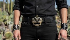 Men Women Dark Gold Belt Buckle Skull Skeleton Bones Pirate King Crown Halloween