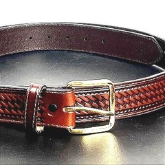 Schmidt Embossed Leather Belt with Brass Gold Buckle Men&rsquo;s Sz 48