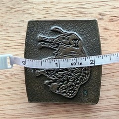 Vintage buffalo belt buckle metal brass tone 2.5×2.25 inches