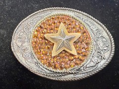 Five Point Star Sparkling Yellow Rhinestone Cowboy Cowgirl Western Belt Buckle