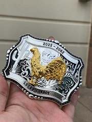 Western Buckle Gold Black Silver Rooster Cowboy 2 »Buckle Hebilla Vaquero Gallo