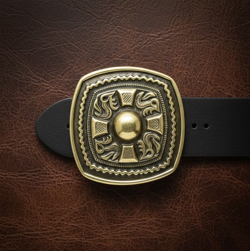 Cross Coat of Arms Belt Buckle with Cross, Medieval, Knight Style, Antique Brass