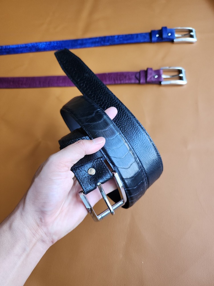 3.8CM Black 100% Genuine Ostrich Leather Skin Men Belt buckle- Handmade