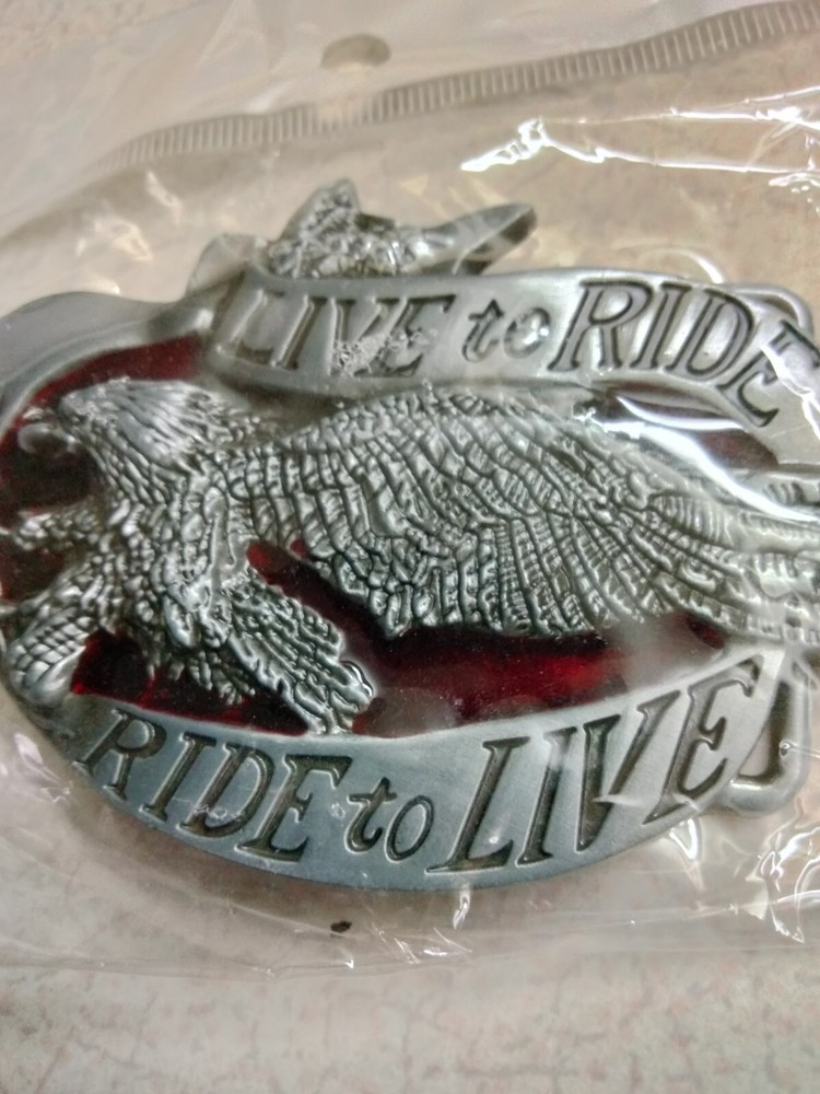 Glossy, Patriotic live to ride, ride to live w/ eagle metal belt Buckle, New!