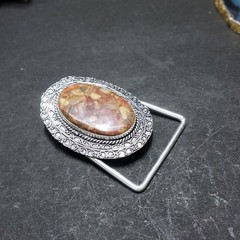 Handcrafted 925 Sterling Silver Natural Coffee Jasper Oval Cabochon Belt Buckle