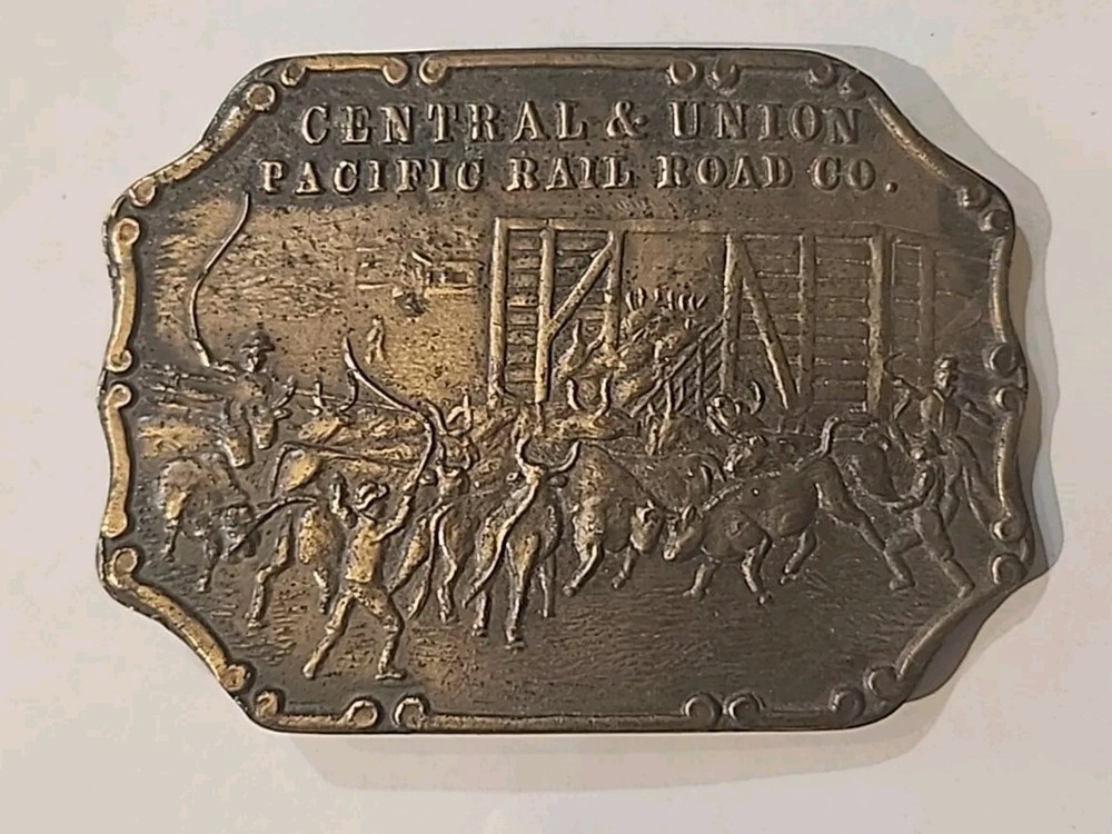 Vtg Central & Union Pacific Rail Road Co Belt Buckle Brass Railroad Line