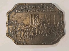 Vtg Central & Union Pacific Rail Road Co Belt Buckle Brass Railroad Line