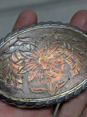 vintage DAISY belt buckle ENGRAVED western FLORAL western cowboy