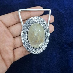 Golden Rutilated Quartz Belt Buckle Silver Plated Handmade Western Cowboy buckle