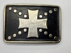Centered Iron Cross Religious Gothic Punk Biker Vibe Leather Metal Belt Buckle