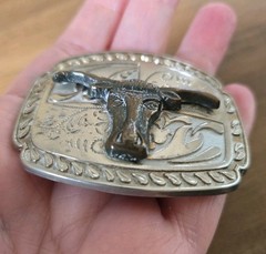Western Silvertone Longhorn Bull Head Belt Buckle Cowboy/Cowgirl For 1&Prime; Strap