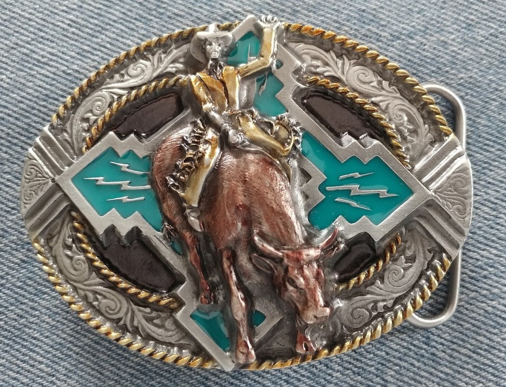 BULL RIDER COWBOY HAT RIDING RODEO WESTERN BELT BUCKLE BERGAMOT MADE IN USA NEW