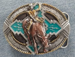 BULL RIDER COWBOY HAT RIDING RODEO WESTERN BELT BUCKLE BERGAMOT MADE IN USA NEW