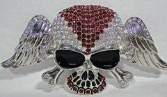 NEW Men’s Red Crystal Rhinestone Skull w/ Wings Big Belt Buckle – Skull Pirate