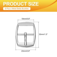 6 Pcs 0.8 Inch Single Prong Buckles Square Center Bar Buckles, Silver Tone