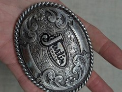 vintage JUSTIN belt buckle WESTERN engraved metal COWBOY rodeo