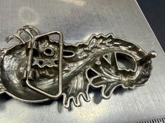 Mystical Chinese Dragon Mythology Figural Cutout Silver Color Belt Buckle