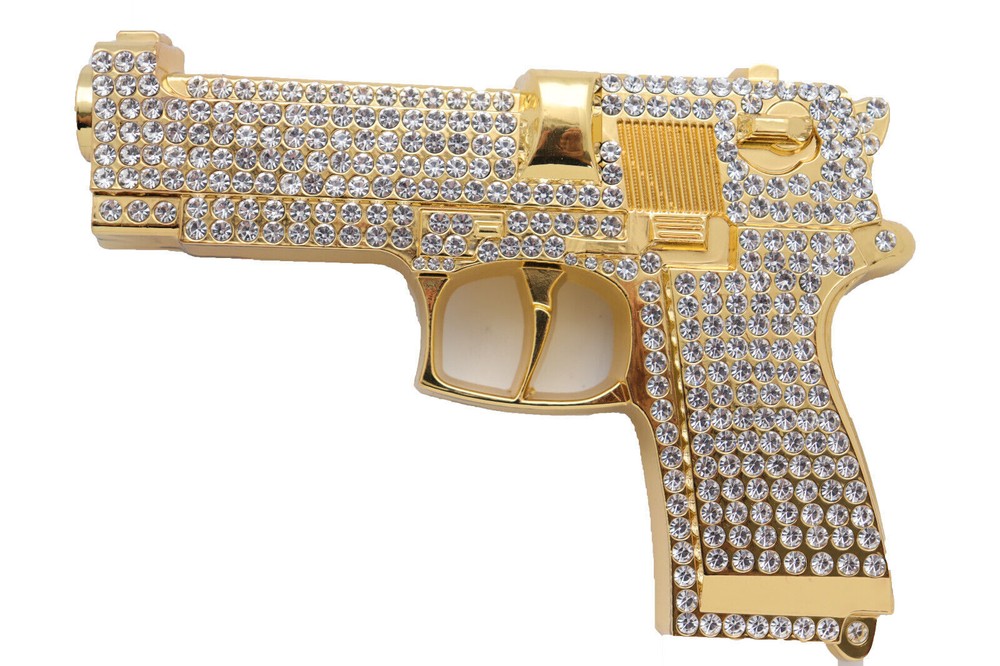 Gun Belt Buckle Full of Rhinestones Gold Silver Metal Hip Blinged Rock Big Huge