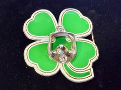 Lucky Four Leaf Clover Shamrock Green Silver Novelty Bottle Opener & Belt Buckle