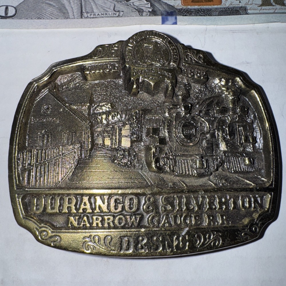 DURANGO & SILVERTON NARROW GAUGE RAILROAD SOLID BRASS BELT BUCKLE 1983