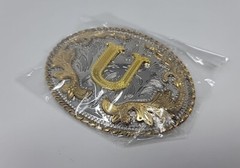 Metal Western Belt Buckle The Letter U – Gold/Chrome -Unisex Adult Alphabet 1 sz