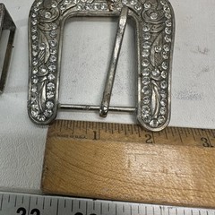 Laly Design Buckle 6 Pc Set Silver Tone Metal Rhinostone Fleur de Lis Tip
