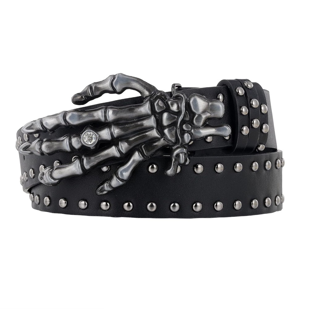 Gothic Punk Skull Head Leather Buckle Belt Metal Skeleton Waist Band