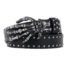 Gothic Punk Skull Head Leather Buckle Belt Metal Skeleton Waist Band