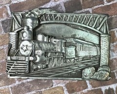 Vtg Bergamot Brass Works 1983 Belt Buckle Train Steam Engine Railroad Silver