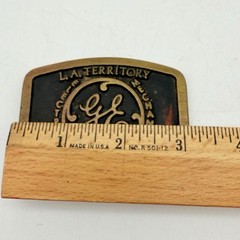 vintage 1970s western GE belt buckle SOLID BRASS cowboy “LA TERRITORY”