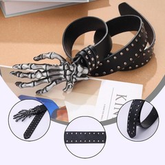 Gothic Punk Skull Head Leather Buckle Belt Metal Skeleton Waist Band