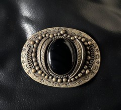 Vintage Southwestern Style Onyx Belt Buckle Western Silver Tone Black Stone