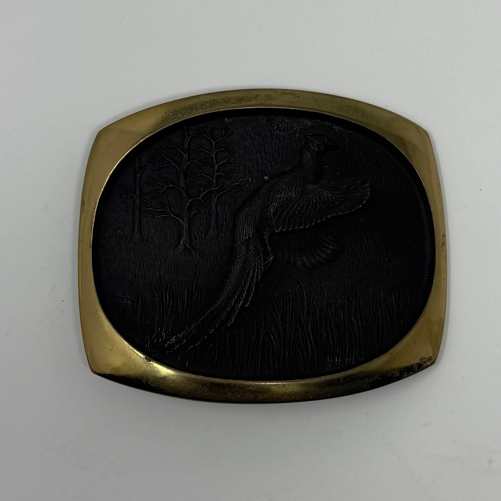 Vintage 1978 Steven L Knight Sculpture Pheasant Solid Bronze Belt Buckle