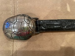 RARE!! Kieselstein Cord Silver Turtle Buckle With Black Lizard Belt Size 2