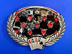 Four Aces Laurel Leaf Playing Card Casino Las Vegas Gambling Gambler Belt Buckle