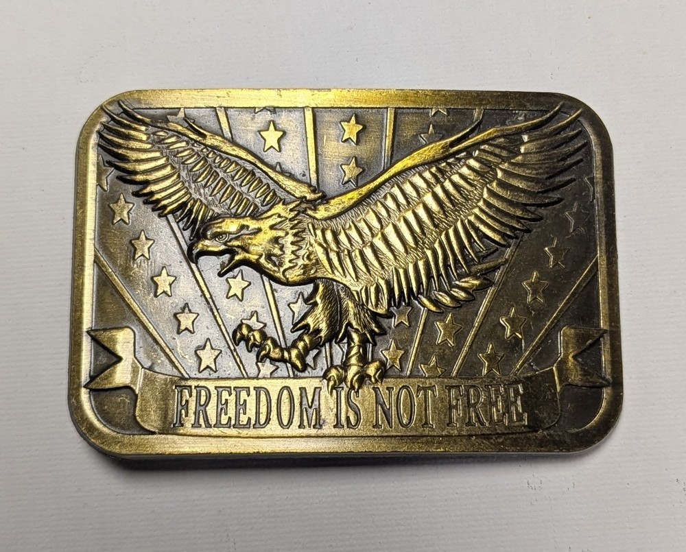 Freedom Is Not Free Brass Belt Buckle Eagle Flag Sponsor 2014 USA
