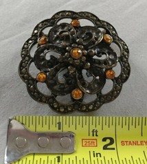 FLOWER FLORAL BRASS TONED WHORLS DECORATIVE ORANGE RHINESTONE CUTOUT BELT BUCKLE