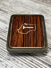 Vintage Wisconsin Belt Buckle ~ 1970’s Hand Made Wood Inlay WI State Outline “T”