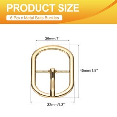 6 Pcs 1 Inch Single Prong Buckles Oval Center Bar Buckles, Gold Tone