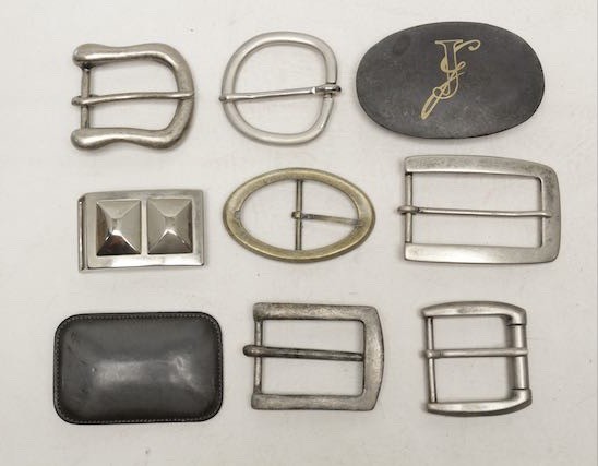 Lot of 9 Assorted Belt Buckles 1.5” Silvertone Studs Chrome Brass Leather Craft