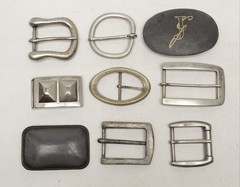Lot of 9 Assorted Belt Buckles 1.5” Silvertone Studs Chrome Brass Leather Craft
