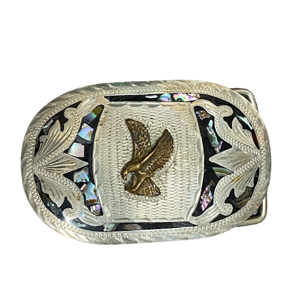 Alpaca Silver Mexico – Eagle with Seashell Inlay Belt Buckle