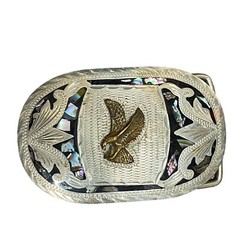 Alpaca Silver Mexico – Eagle with Seashell Inlay Belt Buckle