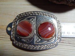 Man&rsquo;s or Lady&rsquo;s Gold Tone Belt Buckle 2 Carnelian Agates, Fits 2&Prime; Belt