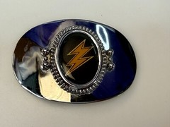 Lightning Bolt Strike Electric Shock Flash on Centered Cabochon Oval Belt Buckle